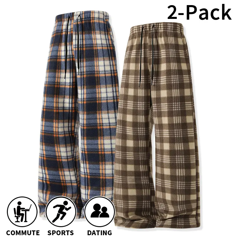 2 Pack / 1 Pack Men’s Plaid Double Sided Wide Leg Pants, Elastic Drawstring Loose Casual Pants, Soft, Warm & Cozy Lounge Pants for Everyday Indoor Wear in Autumn and Winter Baggy Sweatpants street