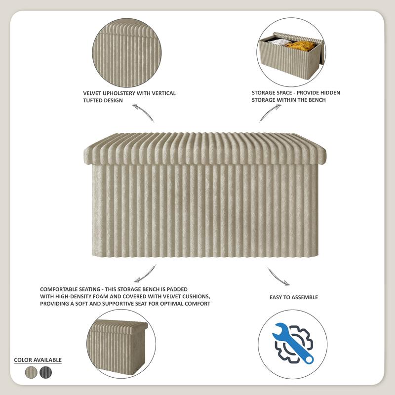 Favorer 12"/30"/42" Tufted Upholstered Folding Storage Ottoman Bench