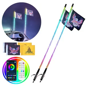 VEVOR 2 PCS 4 FT APP & RF Remote Control  Waterproof 360° Spiral RGB Chasing Lighted Whips with 4 Flags,  , for UTVs, ATVs, Motorcycles, RZR, Can-am, Trucks, Off-road, Go-karts