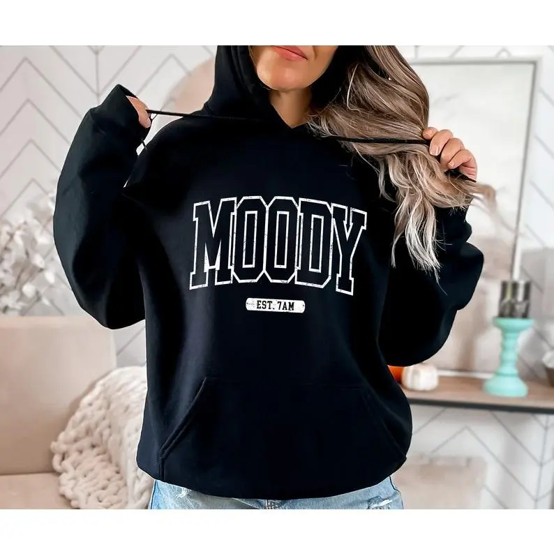 Men's Moody Morning Hoodie, Unisex Casual Long Sleeve Pullover Sweatshirt, Menswear Tops & Clothes