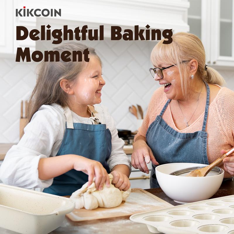 Kikcoin Deluxe Set Kikcoin 22Pcs Nonstick Baking Pan Set,Carbon Steel,Silicone Handles,Oven Safe,Bakeware,12Pcs Reusable Silicone Cups,Cake Cookie Muffin,Beginner