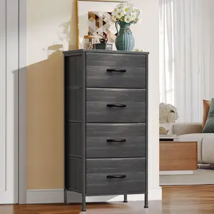 Dresser for Bedroom, Storage Drawers,Skinny Fabric Storage Tower with 4 Drawers,Tower Organizer Unit,Chest of Drawers with Wooden