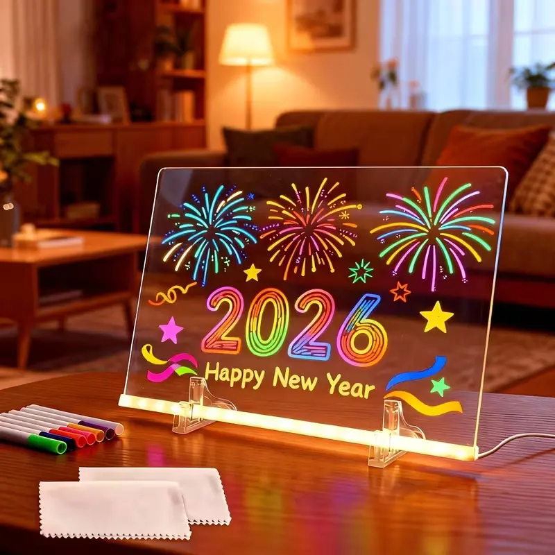 LED Acrylic Doodle Board, Portable Glow Message Board - Couple Drawing Board Night Light, Shop Display & Reusable, USB-Powered (No Button Battery)