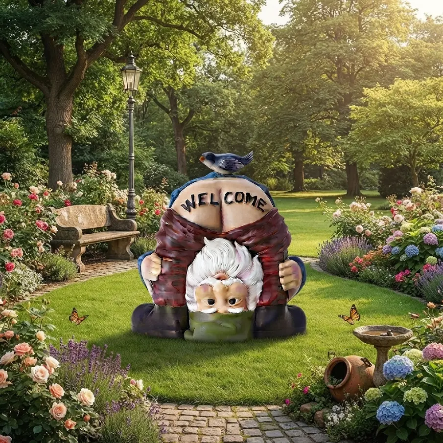 Funny Garden Gnome Statue, Mooning Gnome with "WELCOME" Sign, Hilarious Outdoor Lawn Ornament, Quirky Yard Decoration for Garden, Patio, Porch, Birthday Gift, Weather-Resistant Resin Decor, Unique Housewarming Present, Yard Art, Creative Garden Statue
