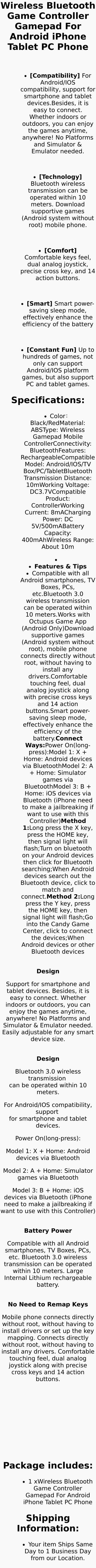 Wireless Bluetooth Game Controller Gamepad for Android Iphone Tablet PC Phone