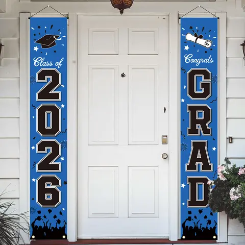 2026 Graduation Decorative Door Banners (Polyester Pack, 2 Pieces, 3 Colors, Letters, Prints) - Congrats Wall Decor Sign, Ideal for Home Grad Party Supplies
