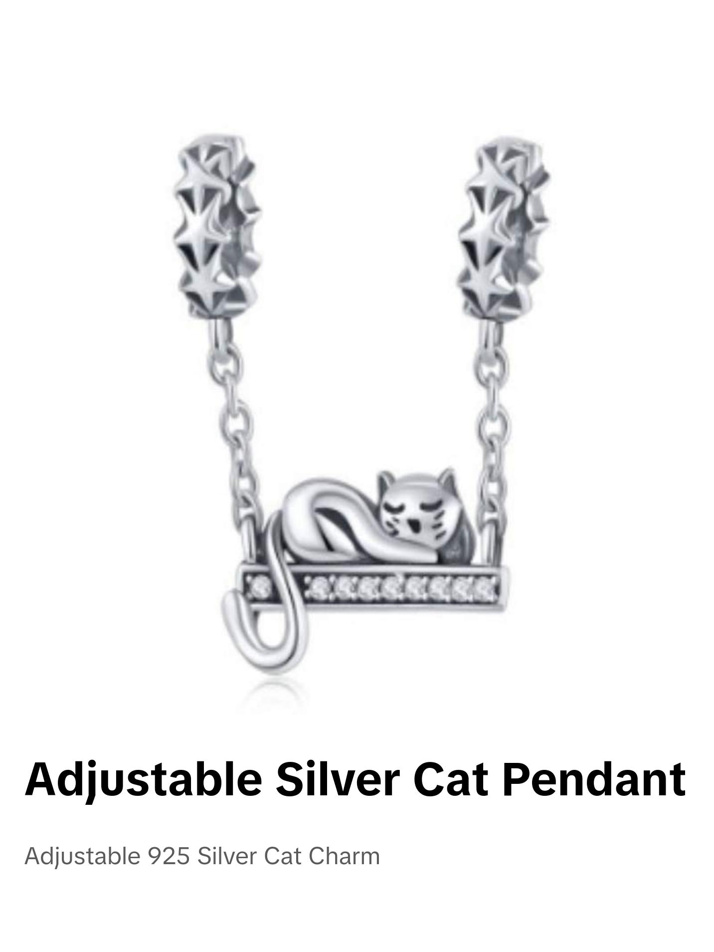 Adjustable Sterling Silver Cat Charm Pendant