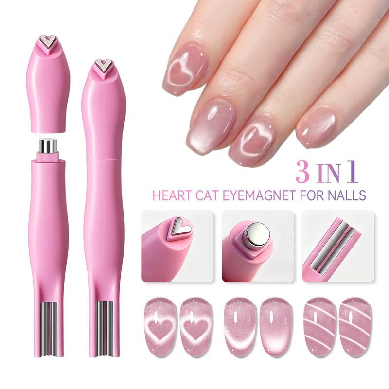 3 in 1 Nail Magnet Tool, Upgraded Nail Magnet Pens, Multi-Function Magnet Stick 3D Magnetic Cat Eye Gel Polish Nail Art, for Salon, Studio or Home