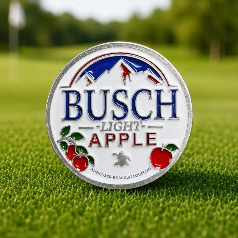 Busch Light Apple Golf Ball Marker | Premium 1" Metal Magnetic Golf Marker | Golf Gift