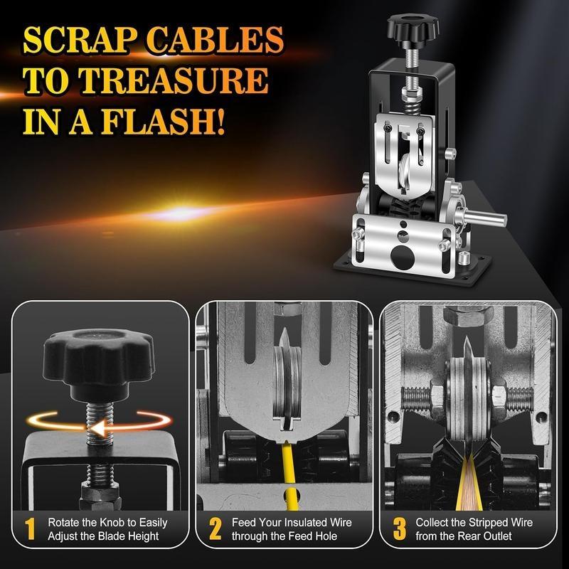 Manual and Electric Drill Operable Wire Stripping Machine, Quick-change Blade Wire Stripper, Heavy-duty Specialty Hand Tool for Scrap Cable Removal and Cutting