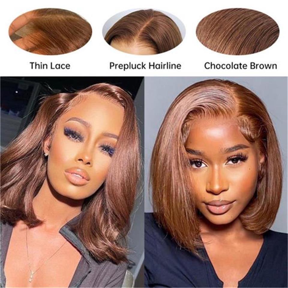 [Glueless Wig] West Kiss Glueless Wig Dark Brown Straight Lace Front Short Bob Wig Human Hair Wigs Human Hair