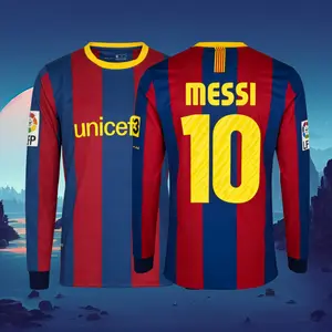 10 11 Home Red And Blue 10# Messi Long Sleeve Retro Soccer Jersey Fans Version