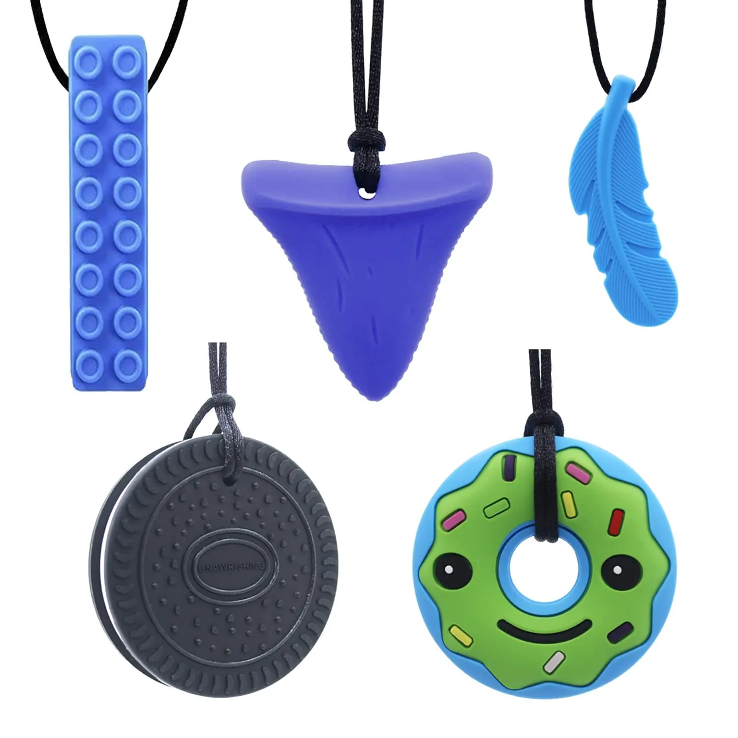 JNS5 Chew Necklace for Boys Girls and Adults,5 Pieces Sensory Chew Necklaces with Autism, ADHD, SPD, Chewing, Oral Motor Anxiety Necklace