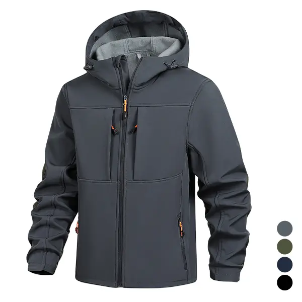 Men's Fitted Cut Softshell Jacket - Tactical Fleece Lined Hooded Parka, Nylon Fabric, Water Resistant, Multi-Pocket, Long Sleeve, Front Zipper, Thermal, Casual Outdoor Hiking Wear for Winter, Machine Washable, Orange