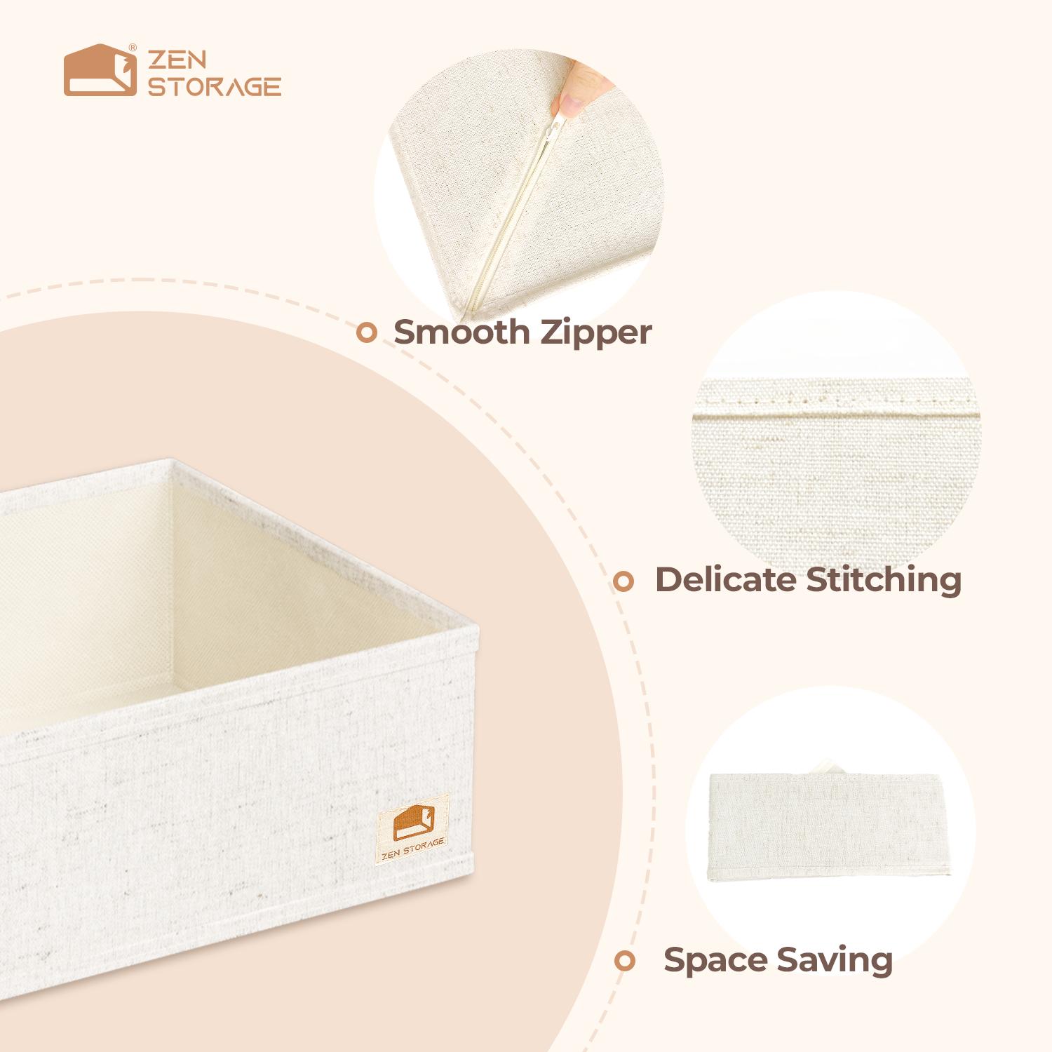 ZenStorage 12-Pack Underwear Organizer – Foldable Fabric Bins for Bras, Socks & Lingerie, Deep Zippered Storage, Space-Saving & Closet-Ready