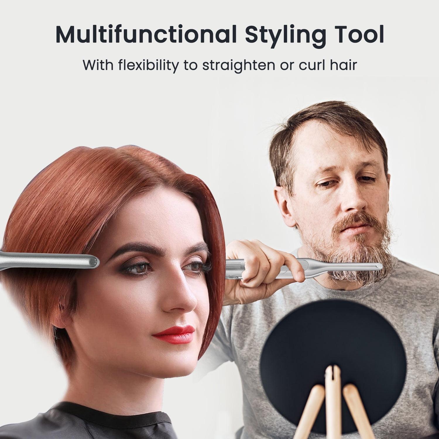 PRO Hair Duo 0.3" Titanium Mini 2-in-1 Flat Iron & hair styling tools curling irons Travel-Small Pixie Cuts & Frizz Cordless Straightener Straightening Comb Heatless Curler straightener