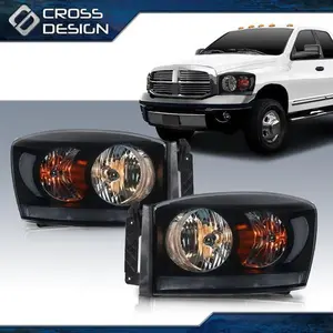CROSSDESIGN Fit For 06 07 08 Dodge Ram 1500 2500 3500 Smoke Lens Black Headlights Lamps