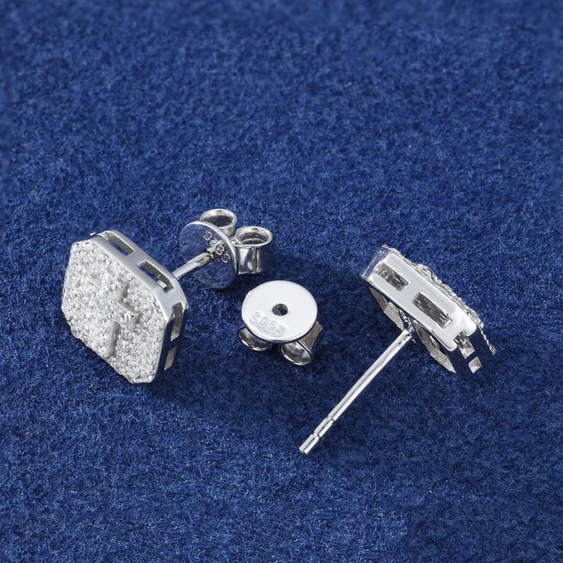 【##E523】UCCIYO Square Cross Stud Earrings Synthetic Moissanite Earrings Women's Style 925 Sterling Silver Studs Men's Hip-Hop Jewelry Perfect for Birthdays, Halloween Gifts, Wedding Sets for Both Genders