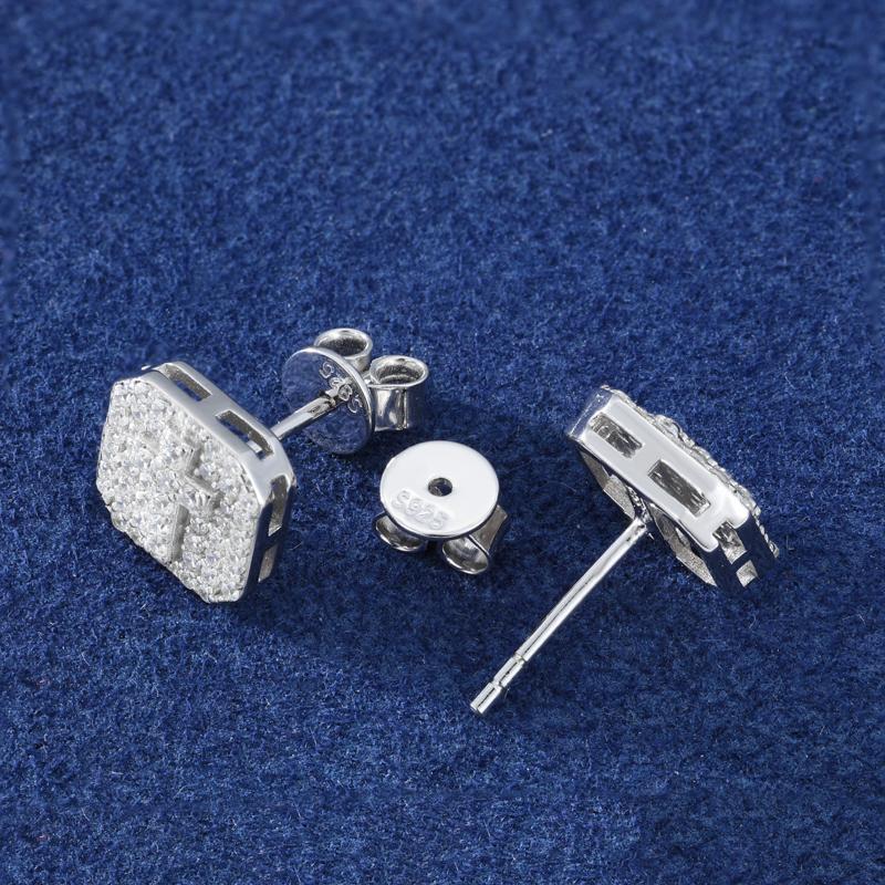 【##E523】UCCIYO Square Cross Stud Earrings Synthetic Moissanite Earrings Women's Style 925 Sterling Silver Studs Men's Hip-Hop Jewelry Perfect for Birthdays, Halloween Gifts, Wedding Sets for Both Genders
