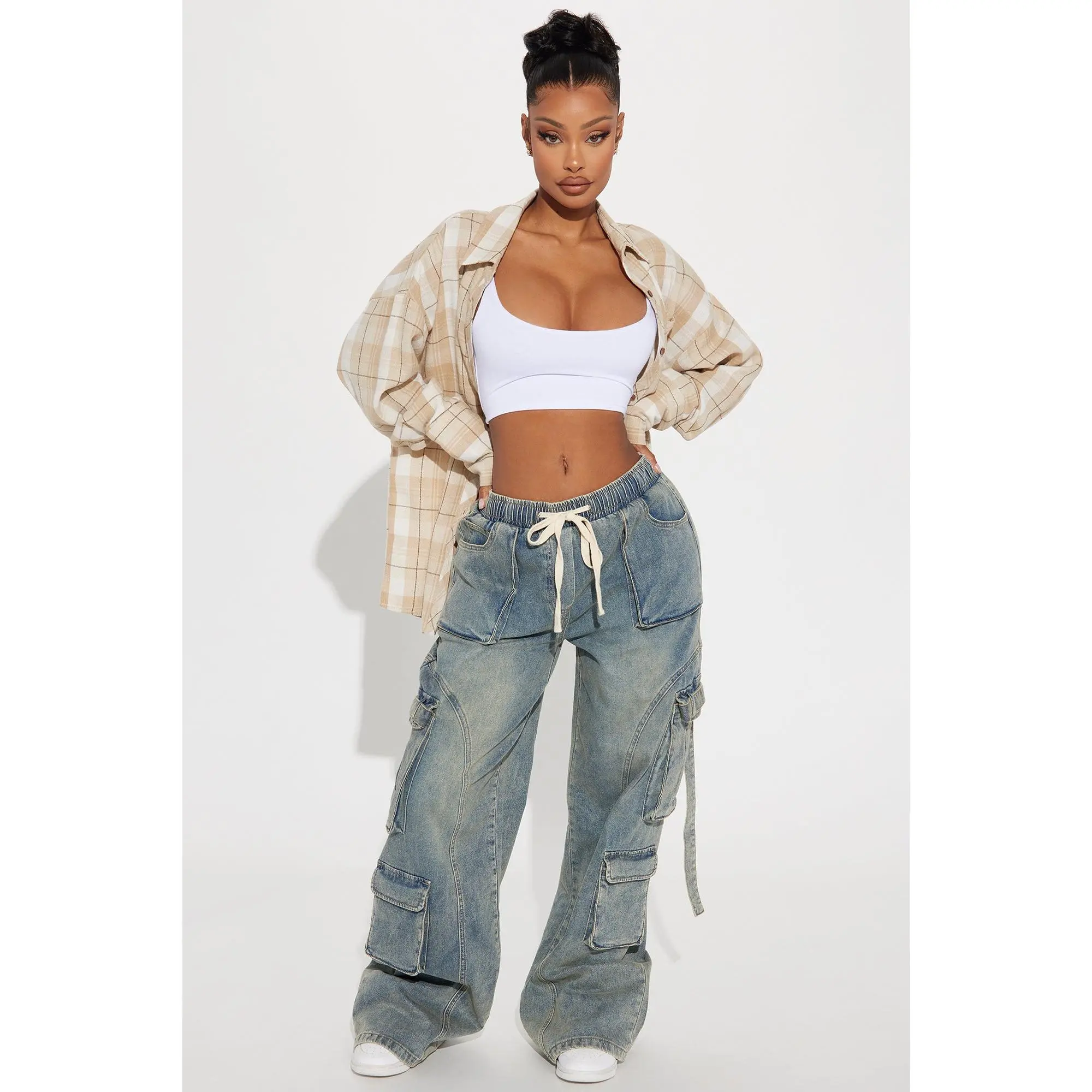 Met My Match Baggy Cargo Jeans - Vintage Wash
