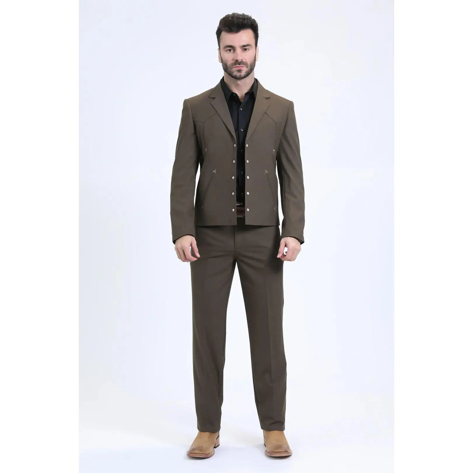 Platini Mens Western Sport Suit Set - Olive Brown