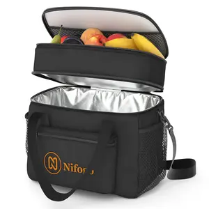 Nifogo Insulated Lunch Bag for Women Men Reusable Lunch Box with Adjustable Shoulder Strap Leakproof Cooler Tote Bag Organizer for Office Picnic Hiking Beach Black