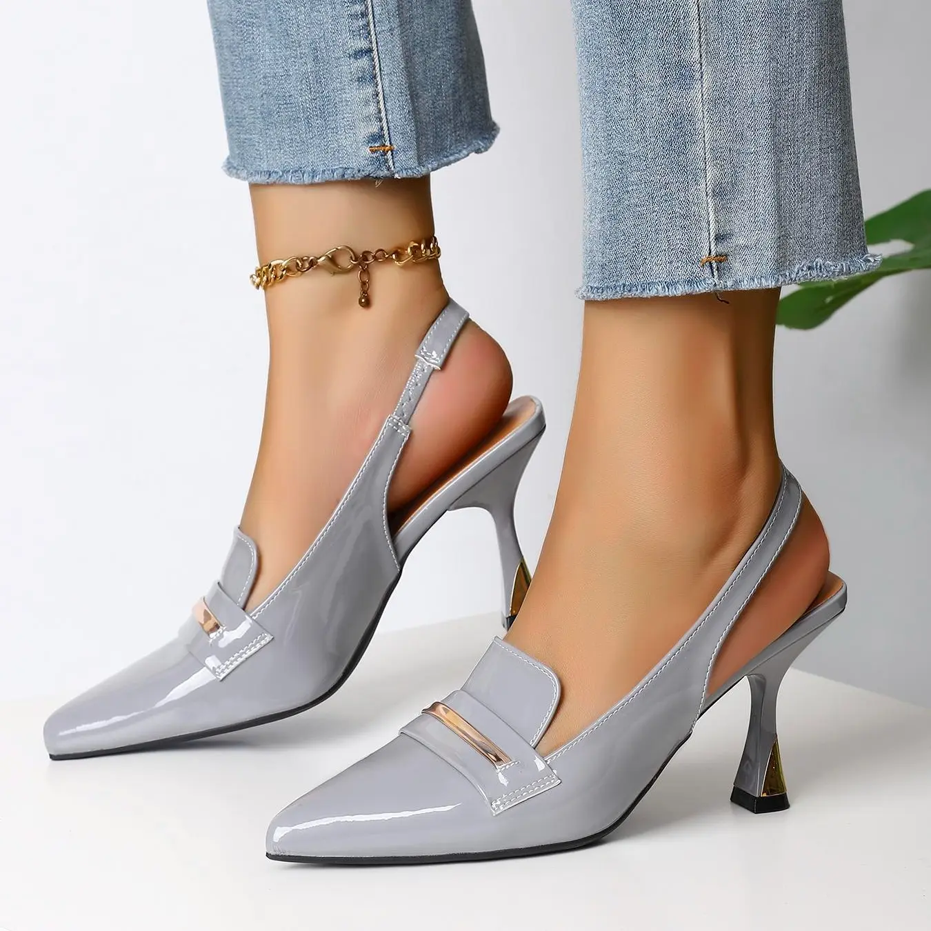 Women’s Elegant Solid Color Slingback Stiletto Pumps - Closed-Toe Pointed-Toe Footwear, Stylish Heels for Women Shoe