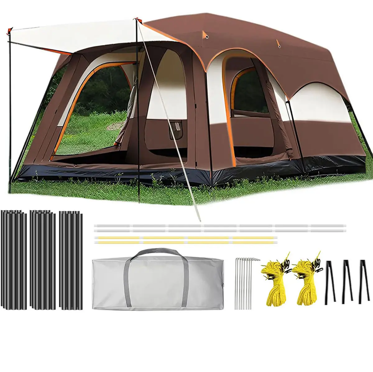 【Tent For Camping】12-Person Extra Large Family Tent Easy Quick Setup Oxford Polyester Windproof UV-Protection Lightweight Mesh Windows 3 Doors Glamping Tent Beach Tent Camping Gear Camping Essentials casas de camping Labor Day Gift