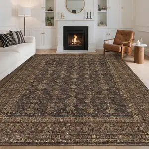Garvee 9x12 Area Rug for Living Room - Washable Brown Soft Non-Slip Floral Design, Vintage Indoor Accent Rug, Stain Resistant Floor Carpet for Bedroom, Dining Room, Nursery, Home Decor