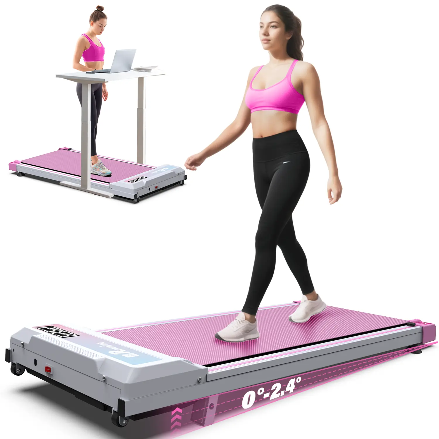 FYC Under Desk Walking Mat Treadmill - Portable Foldable, 265LBS Capacity, Incline, LED Display, Low Noise, Compact Home Fitness Equipment for Small Spaces & Apartments, Portable Foldable Treadmill