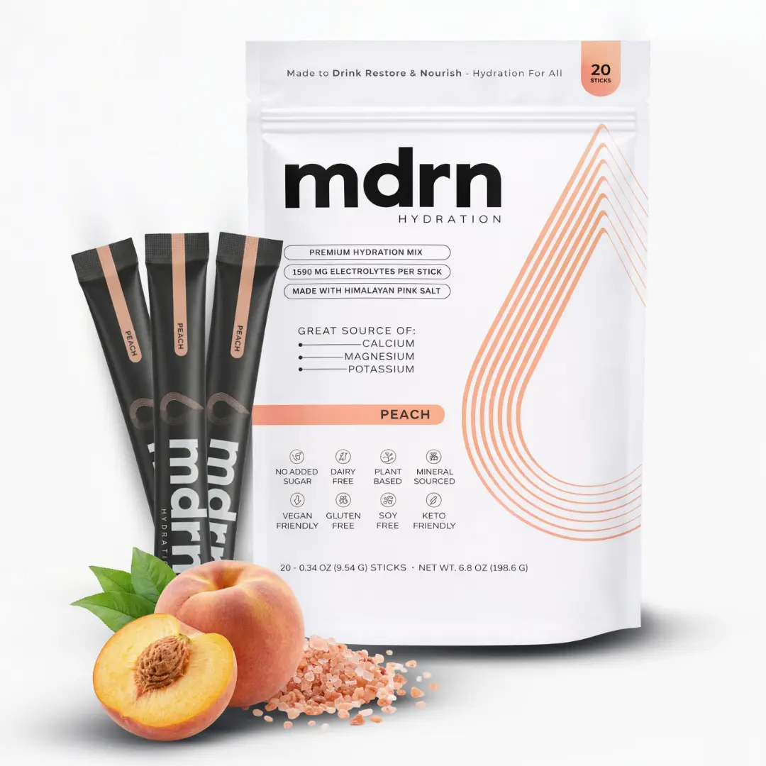 Premium Electrolyte Mix | 0g Sugar | Peach | Hydration Powder w/ Pink Himalayan Salt | Daily Hydration & Workout Recovery | B-Vitamins & Antioxidants (20 Sticks)