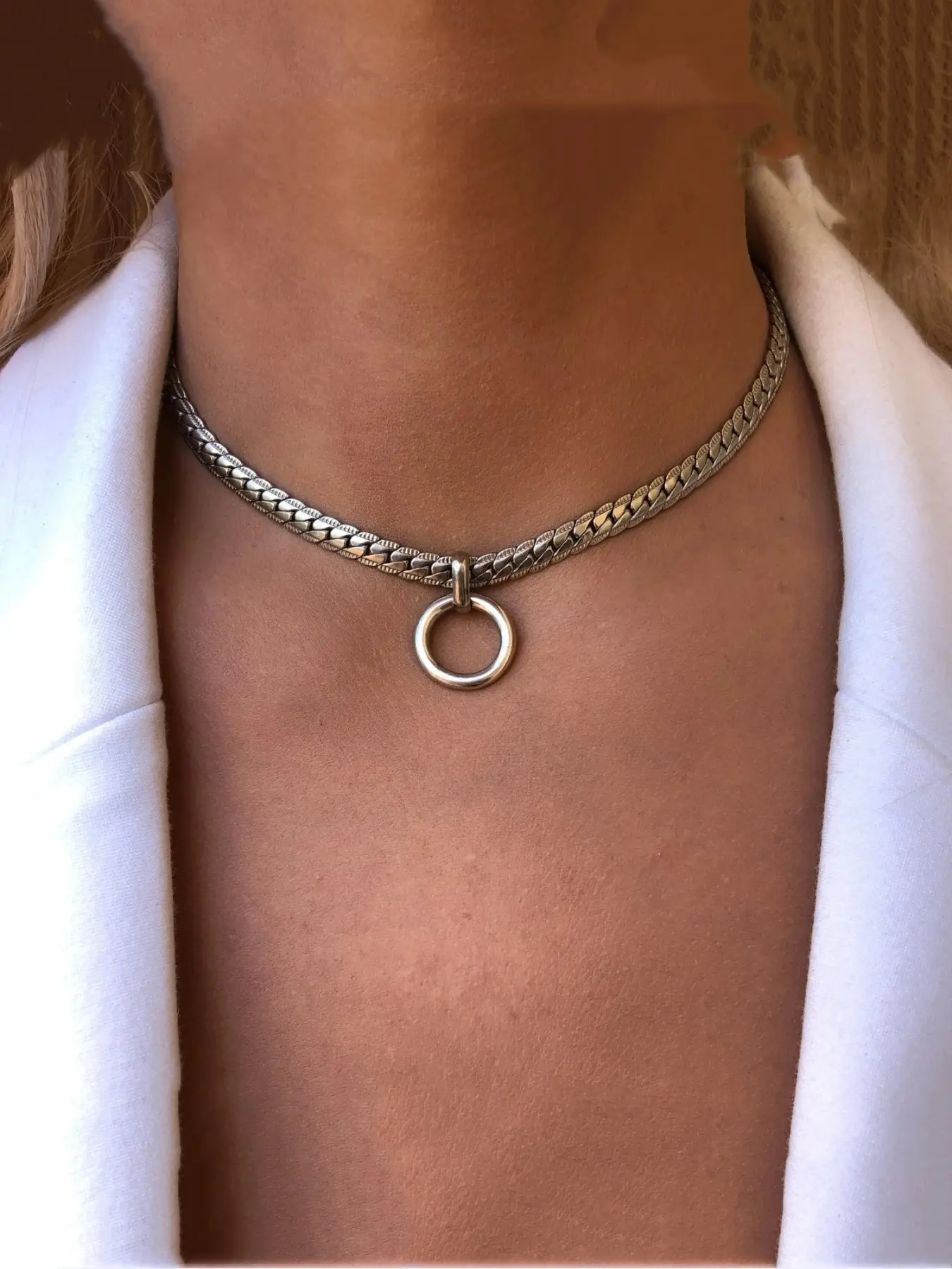 Fashion Punk Hip Pop Silvery Day Collar Cuban Chain Necklace Punk Style Necklace O-Ring Pendant Necklace for Women Men  Gifts Daily Vacation Music Festival Anniversary Gift Couple's Gift Chain Jewelry Fashion Jewelry Party Casual Trendy Jewelry