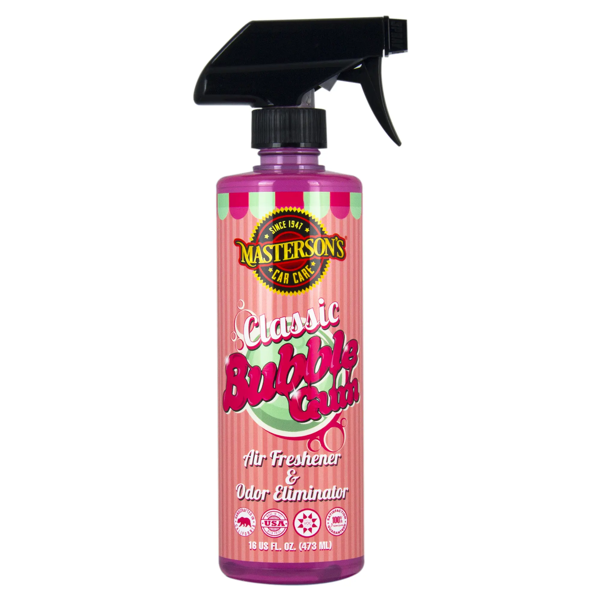 MASTERSON'S CAR CARE Classic Bubble Gum Air Freshener & Odor Eliminator 16 oz MCC_125_16 Fruity Delicious Sprayable Scent Removes Smoke and Pet Smells Aroma Scented