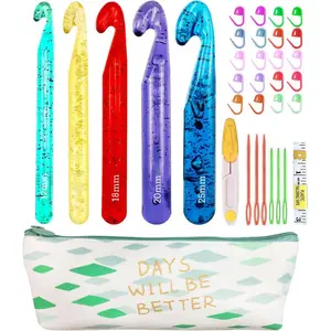 5 Large Crochet Hook,25mm 20mm 18mm 15mm 12mm Size Crochet Hook, Large Crochet Hook for Chunky Yarn,24PCS Big Crochet Hook,10mm-25mm Crochet Hook with Case (Colourful)
