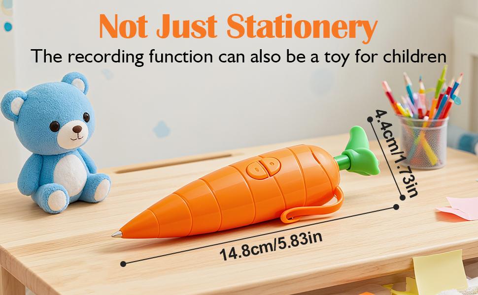 60-Second Voice Recorder with Playback & Audio Recorder Pen - Cute Carrot-Shaped Recorder Device, Smooth-Writing Ballpoint Pen - Fun & Creative Gift for Kids, Students, Teachers