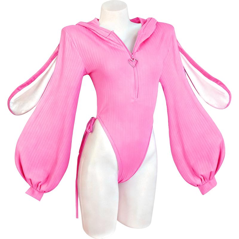 Cute Cosplay Sexy Bunny Outfit Cosplay lingerie for Anime women Costumes,Christmas with Fuzzy Ears & Bodysuit Knitted Rabbit Piece Long Sleeve Jumpsuit Style Soft