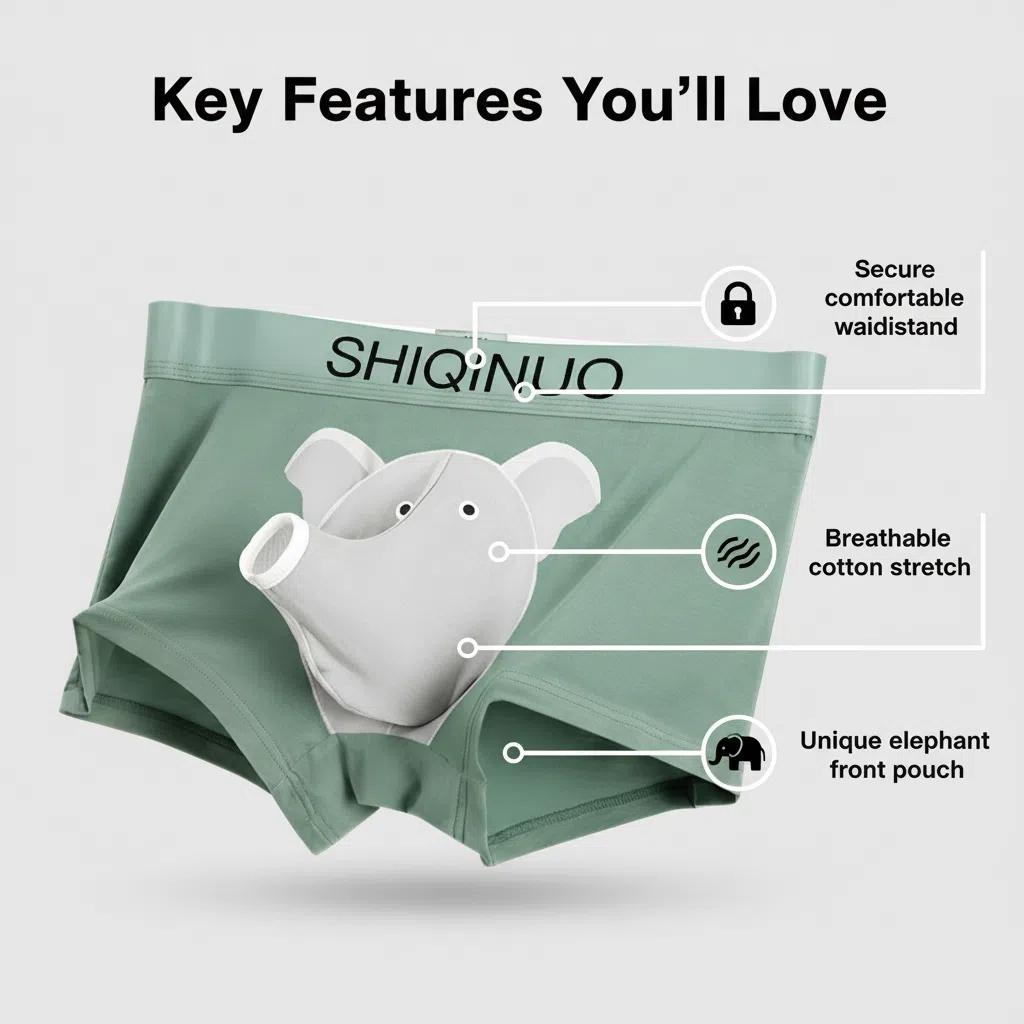 SHIQINUO Mens Fashion Stretchy Boxer Briefs - Men's Elephant Modal Underwear Boxers, Soft Elastic Breathable, 3D Trunk Pouch, Separated Support, XL Regular Fit Underwear, Male Gift for Boyfriend