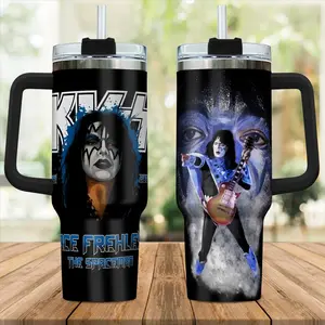 Ace Frehley 40oz Insulated Tumbler With Handle, Retro Rock Music Tumbler, Vintage Psychedelic Music Fan Cup, Rock Legend Artwork Stainless Steel Tumbler, Gift for Classic Rock Lovers, Musician Fan Drinkware