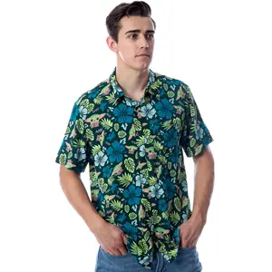 Star Wars Men's The Mandalorian Grogu Baby Yoda Leaves Hawaiian Button Up Shirt