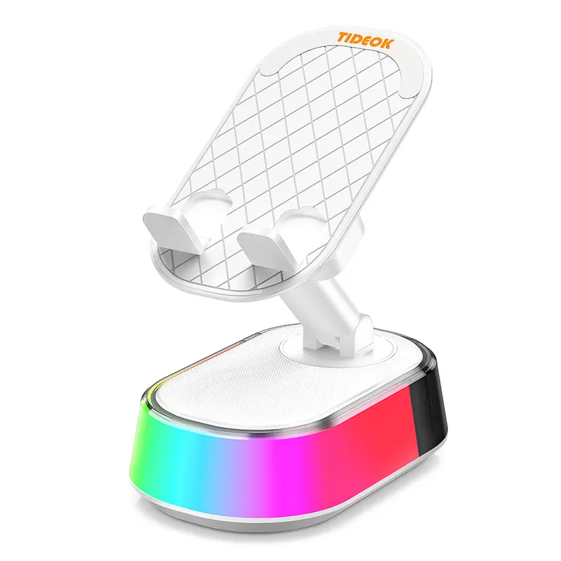 Wireless Induction Audio Speaker Stand - 5-in-1 Portable Smartphone Holder, Rechargeable Emergency Power Bank, 360° Adjustable Tablet Stand with Colorful Ambient Light Gifts for Men White
