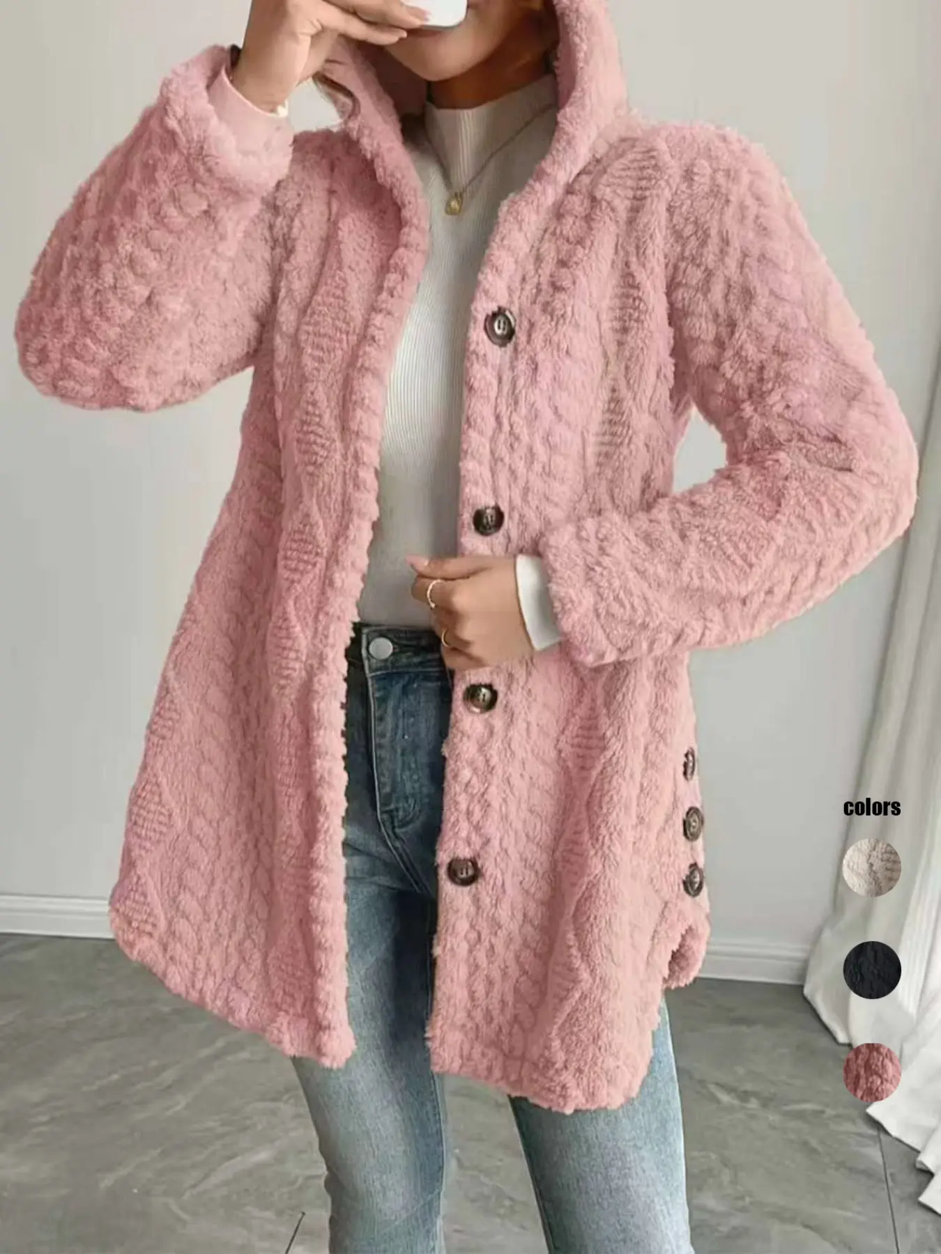 Women's Fall Winter Warm Fashion Knitted Hooded Cardigan Long Sleeve Outerwear Button Knitwear, Womenswear Casual Plain Design, Perfect for Daily, Campus, Leisure Gatherings
