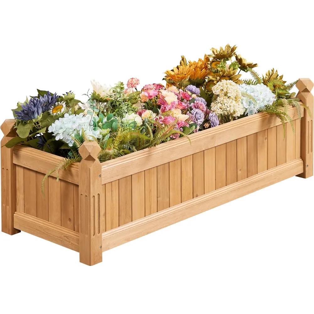 Costoffs 1-Piece Solid Fir Rectangular Raised Garden Bed - Rustic Light Brown Outdoor Planter Box with Drainage Corners for Vegetables, Flowers in Home & Yard, Raised Garden Beds, One-Piece
