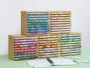 Ohuhu Bamboo Marker Organizer: Holds up to 126 Markers - with 18 Compartments - Right Angle Side - Wooden - Art Brushes Stationary Organizer Pencil Holder  for Home, Classroom, Office Decor - Marker Organizer Series of Ohuhuart