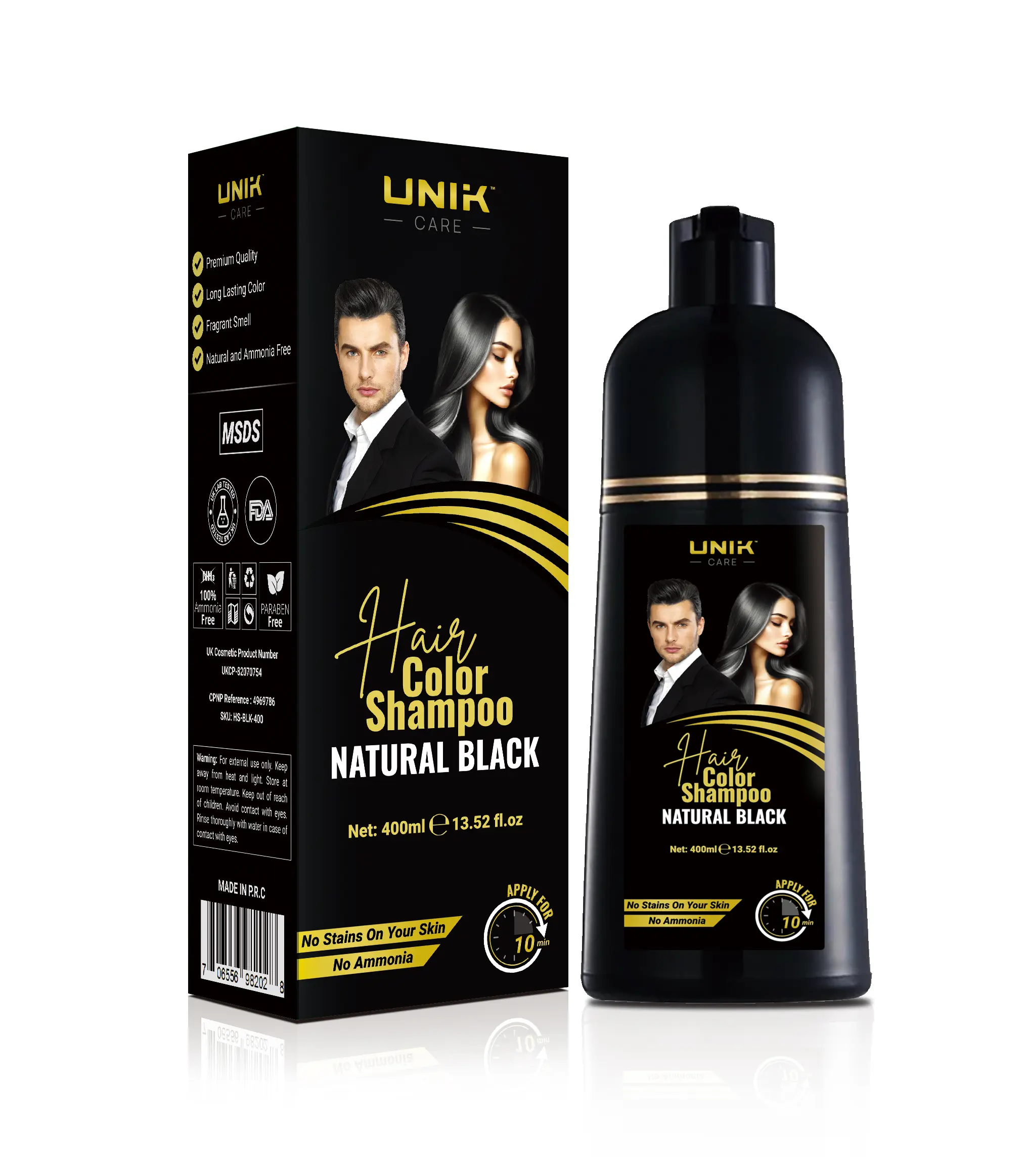 Hair Colour Shampoo Natural Black 400ml | Achieve Rich Black Hair in Just 20 Minutes | Ammonia Free | Grey Hair Coverage