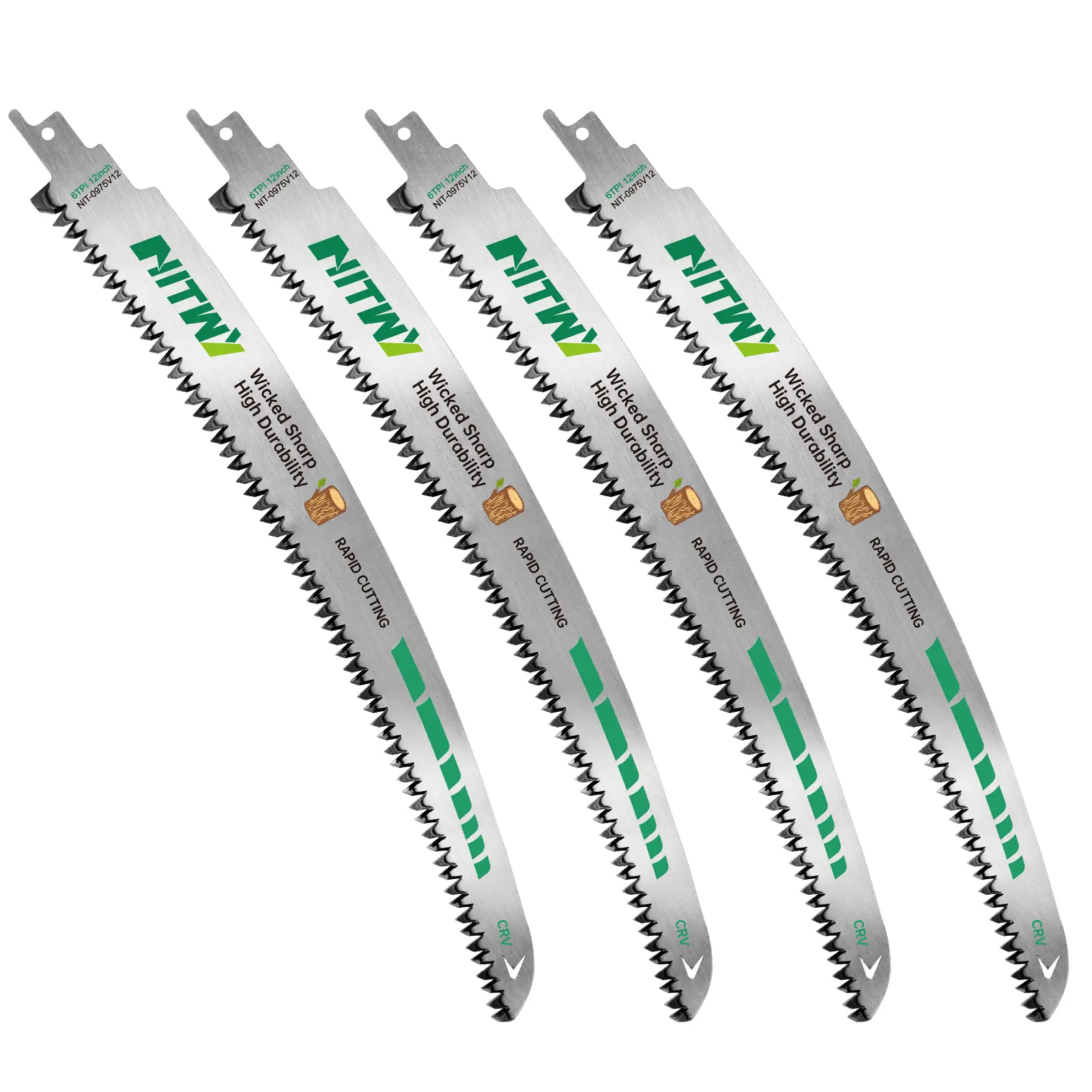 12-In (300mm) Arc Curved Reciprocating Saw Blades, 6 TPI, 4-Piece Hardware Set, Sawzall Compatible for Tree Trimming, Wet & Dry Wood Cutting, Yard Work, 12-Inch