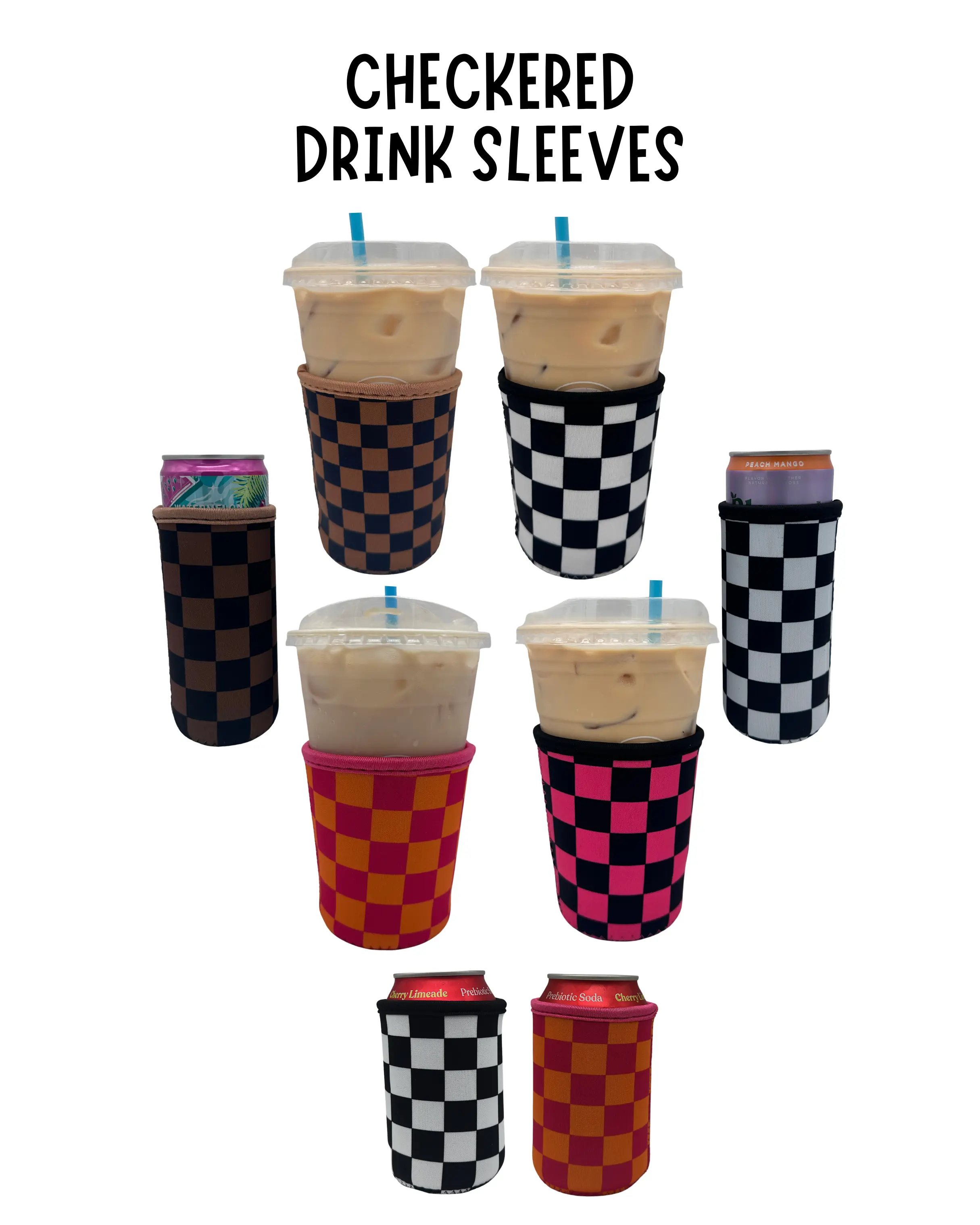 12oz Can Cooler & Coffee Sleeve | Cute Checkered Drink Sleeve | Insulated, Sweat-Proof & Reusable | Washable Beverage Holder for Soda, Coffee & Energy Drinks
