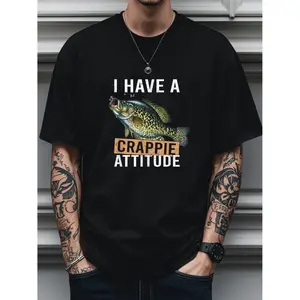 100 Cotton Mens Fishing T Shirt With Crappie Design Lightweight Breathable Crew Neck Tee For Fishing And Casual Wear Available In Sizes S To 3XL Smooth Texture Fabric In Black