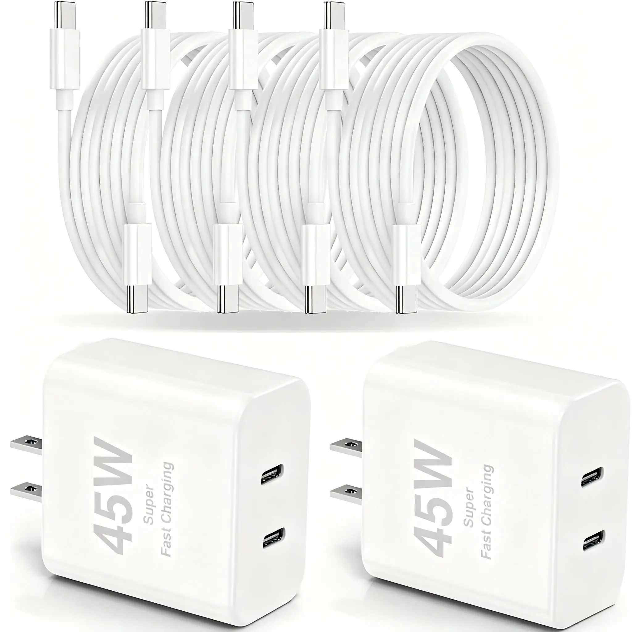 45W Dual Port USB C Fast Charger for iPhone 17/ Air/16/15 Pro Max, 4pcs 10ft Type C Charger Block & Cable, PD 3.0 Super Fast Charging for iPad Pro, AirPods