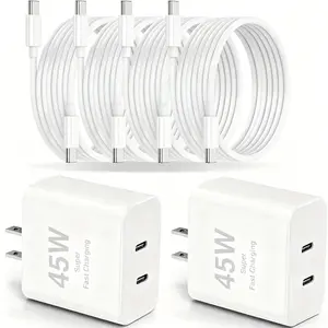 45W Dual Port USB C Fast Charger for iPhone 17/ Air/16/15 Pro Max, 4pcs 10ft Type C Charger Block & Cable, PD 3.0 Super Fast Charging for iPad Pro, AirPods