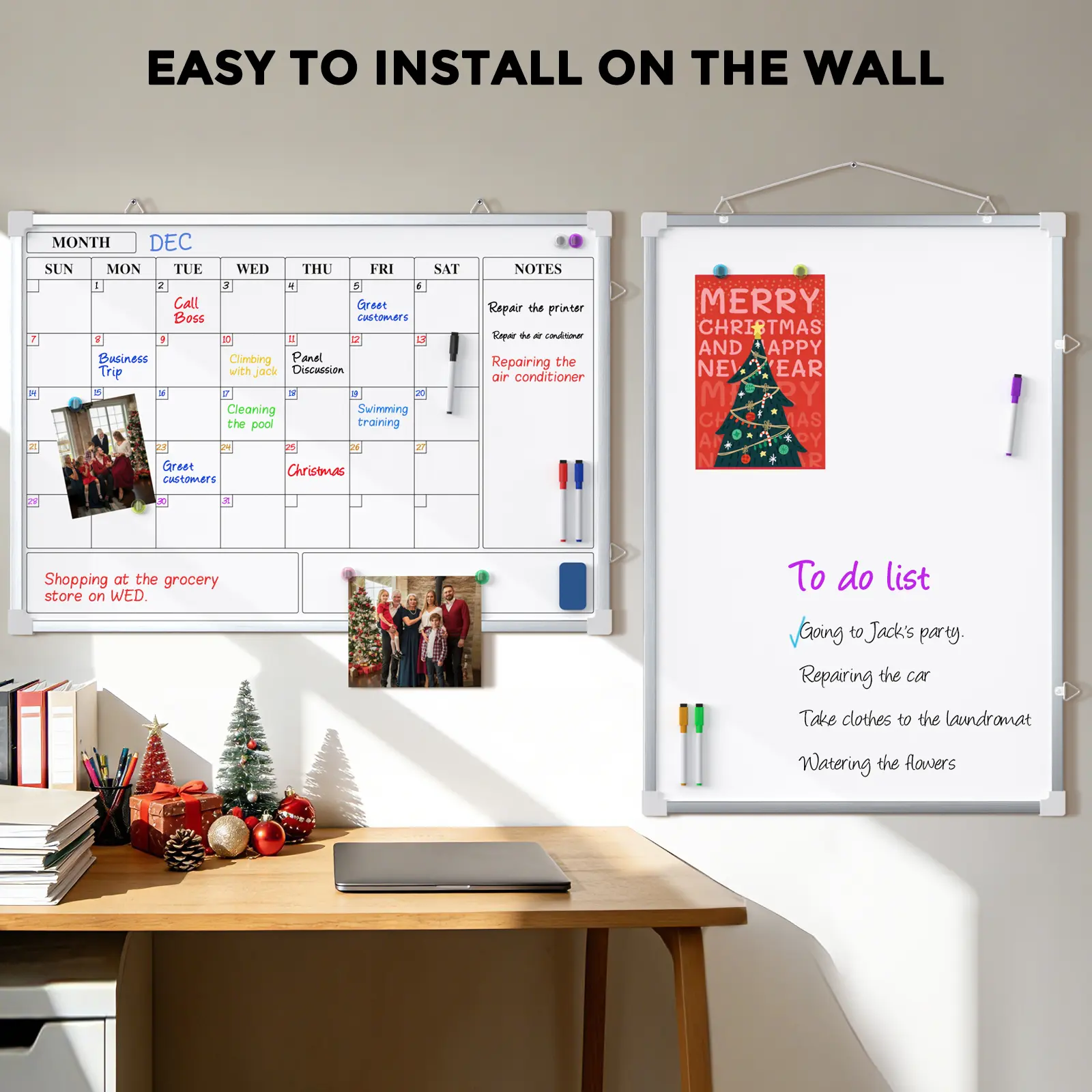 MaxGear Magnetic Dry Erase Board 36 x 24 Inch, Large Double-Sided Wall Mount Whiteboard with Monthly Calendar for Home & Office Planning Tasks, Includes Accessories, Vertical, Magnetic Hooks, Hanging Hooks, Scratch-Resistant Writing, Wall Mount Design, Wh